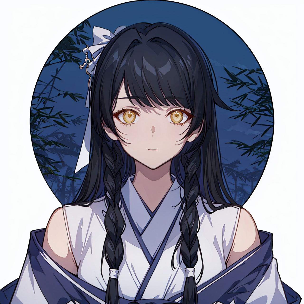  (masterpiece:1.3),(the best quality:1.2),(super fine illustrations:1.2),(Masterpiece),high quality,high detail,(white background:1.2),looking at viewer,(SOLO:1.4),outline,simplebackground,, braid,detached sleeves,white ribbon,skirt around one leg,hair ornament,long sleeves,single braid,braided ponytail,hair over shoulder,necktie,hair bow,off shoulder,bare shoulders,sleeveless,sword,very long hair,kimono,sash,bangs,chinese clothes,japanese clothes,long hair,black hair,