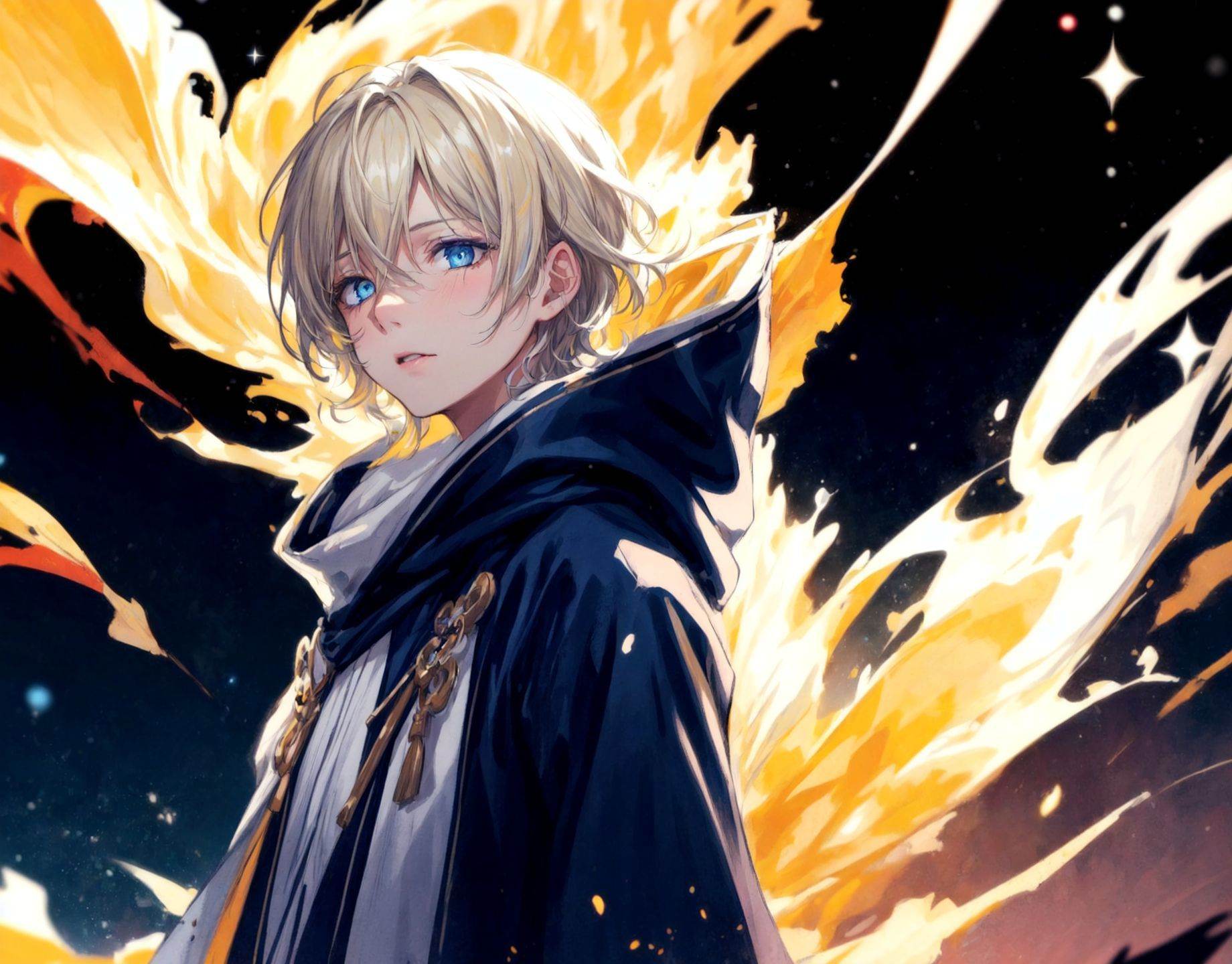 a man wearing wizard robes confidently walking through space. on Tensor.Art