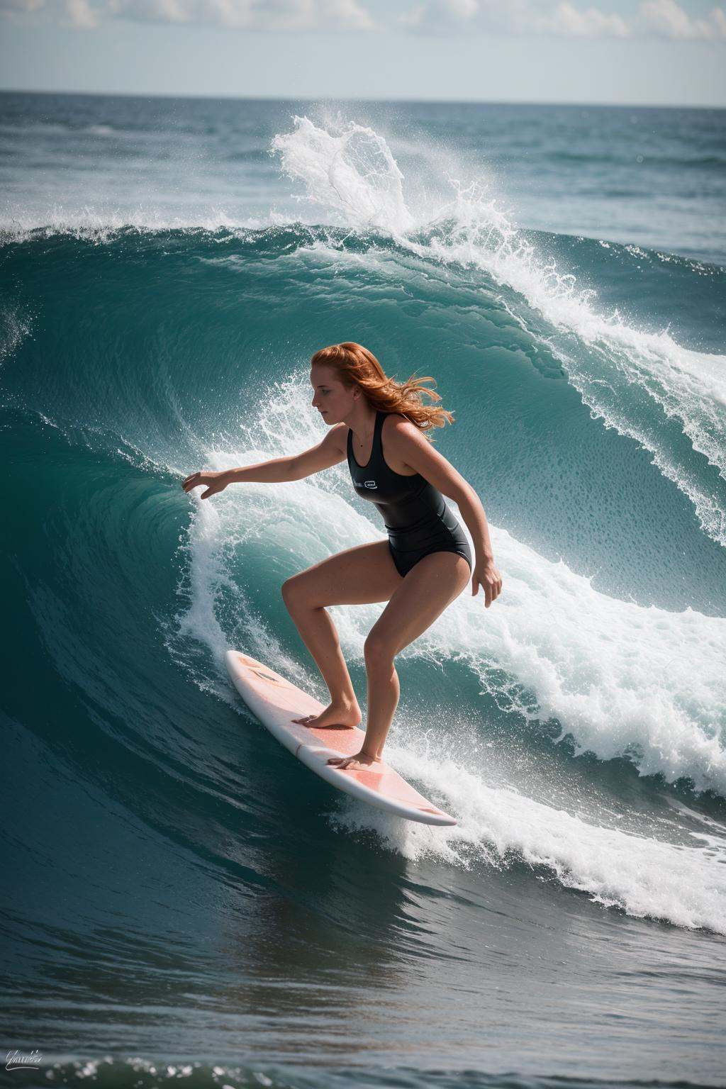 RAW photo,  DSLR BREAK slender redhead dynamic pose,  water on Tensor.Art