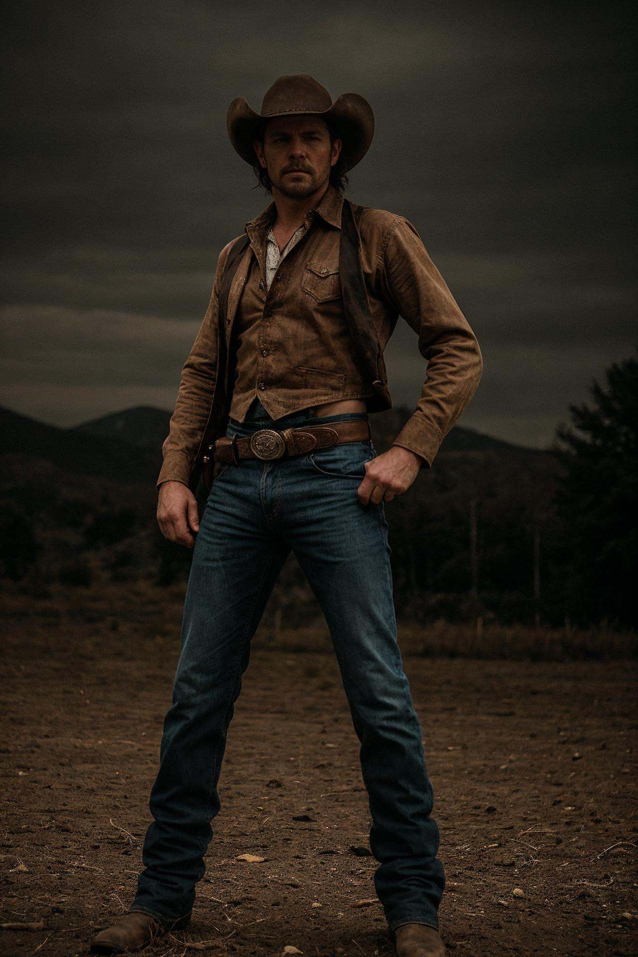 cinematic full body portrait of a cowboy,  action pose on Tensor.Art