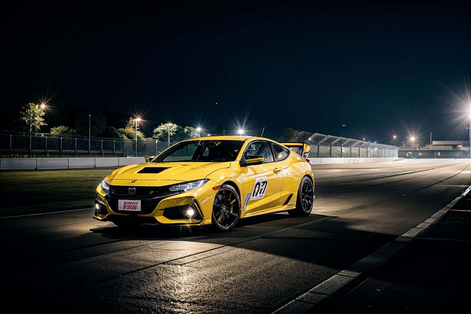yellow supercar,  like honda civic,  raytracing on Tensor.Art