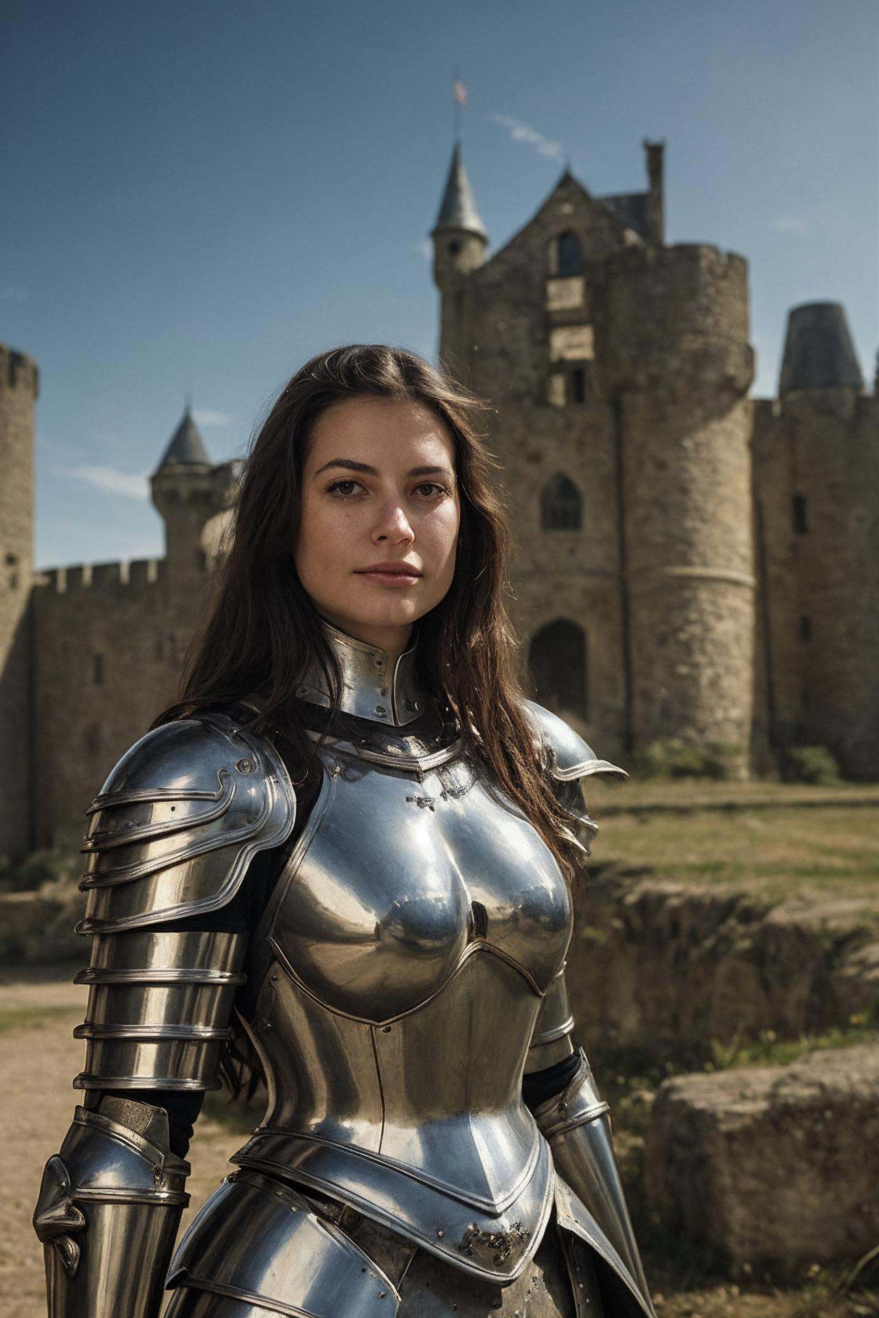 portrait of the most beautiful woman in the world,  (medieval armor),  metal reflections on Tensor.Art