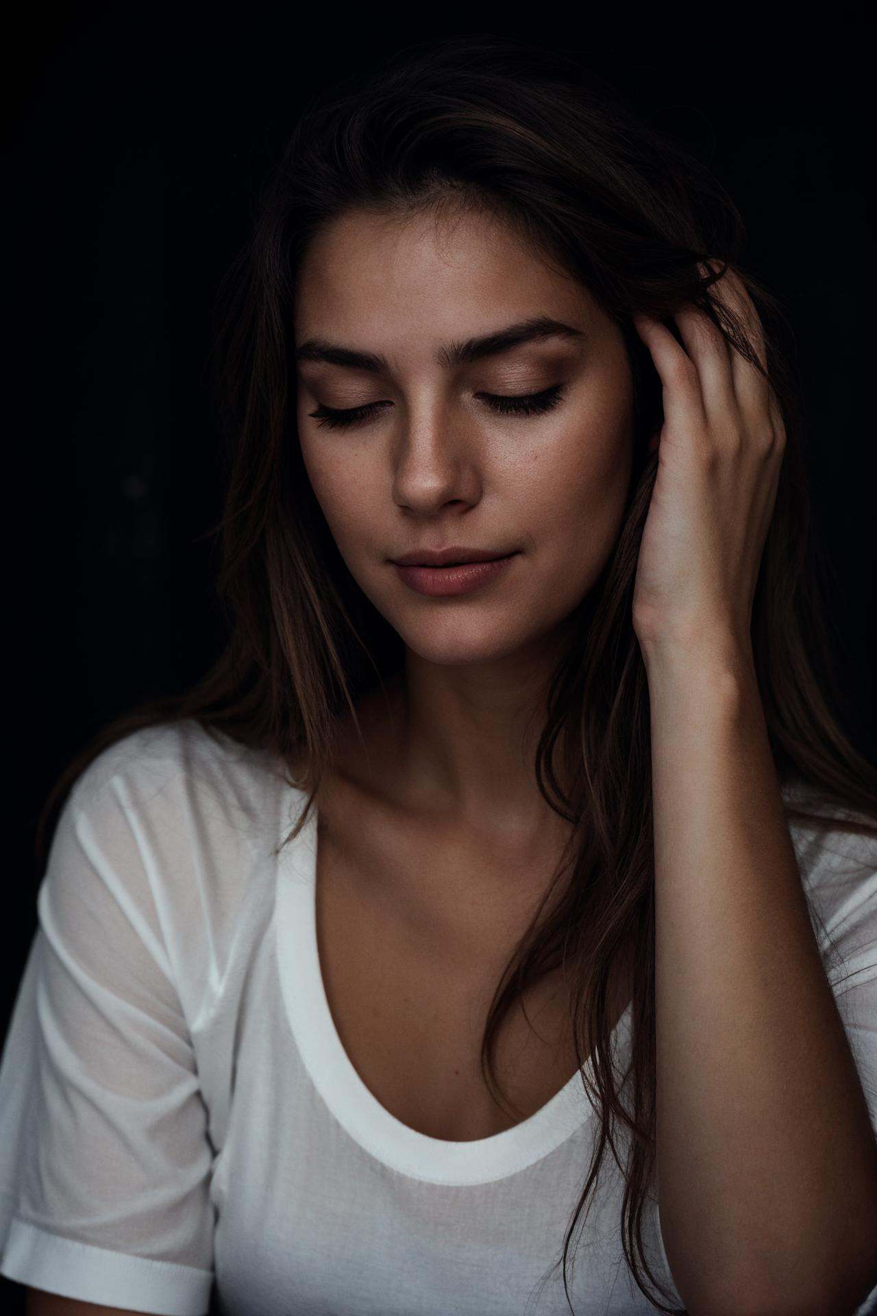 cute woman wearing white shirt,  depth of field,  shadows on Tensor.Art