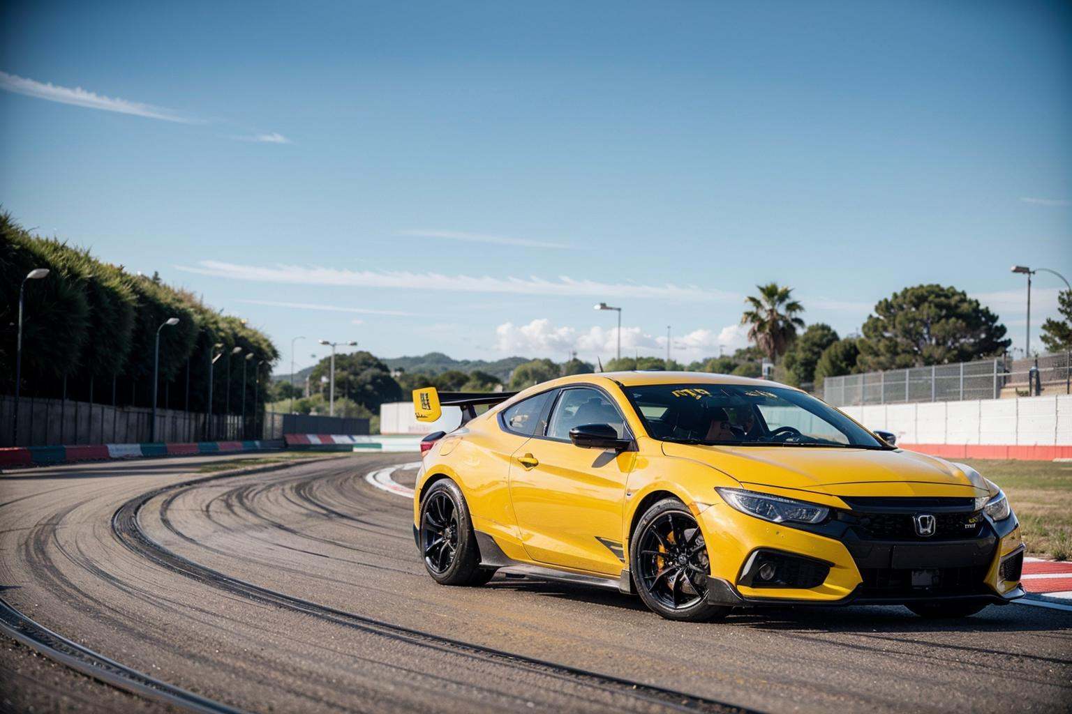 yellow supercar,  like honda civic,  raytracing on Tensor.Art