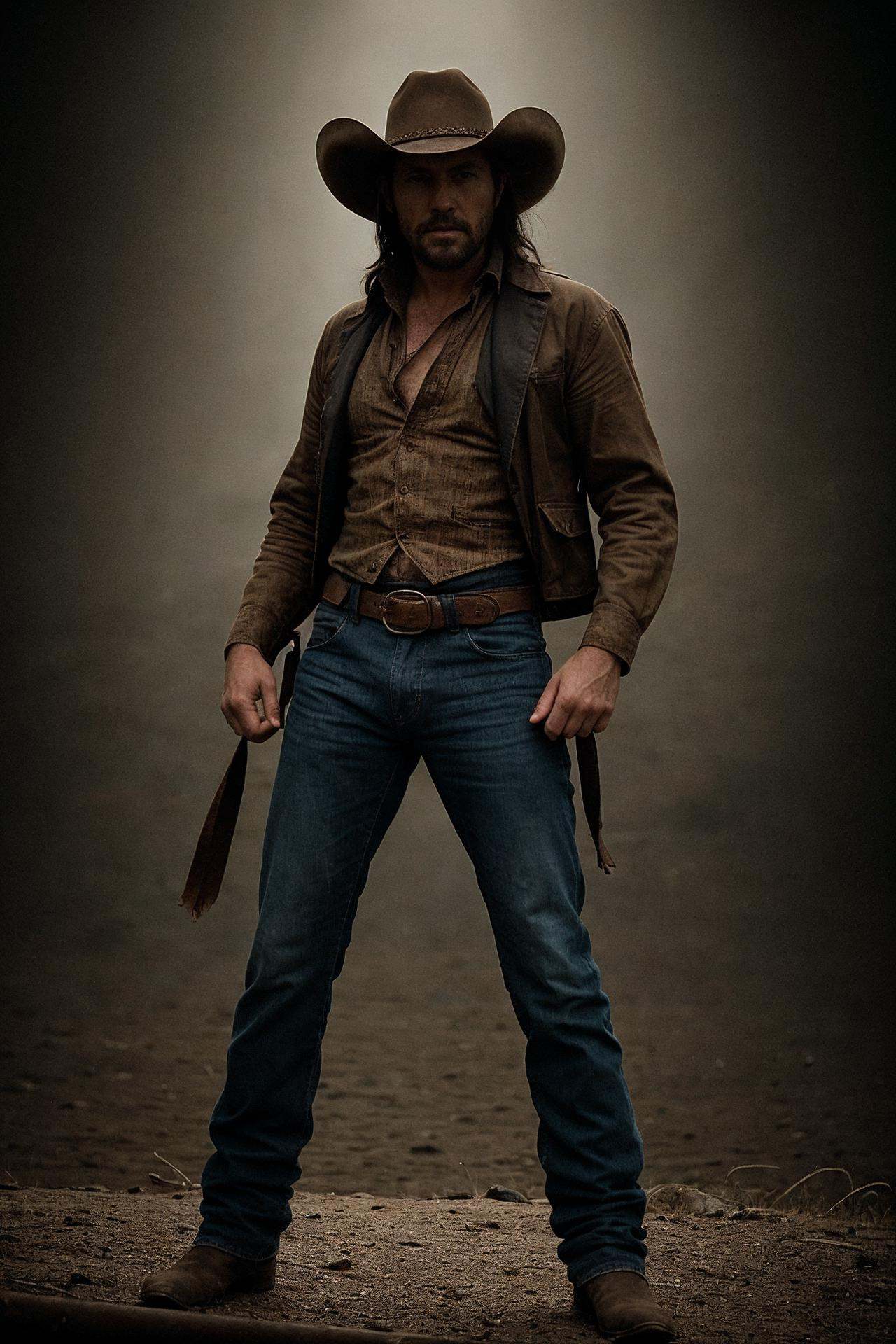 cinematic full body portrait of a cowboy,  action pose on Tensor.Art