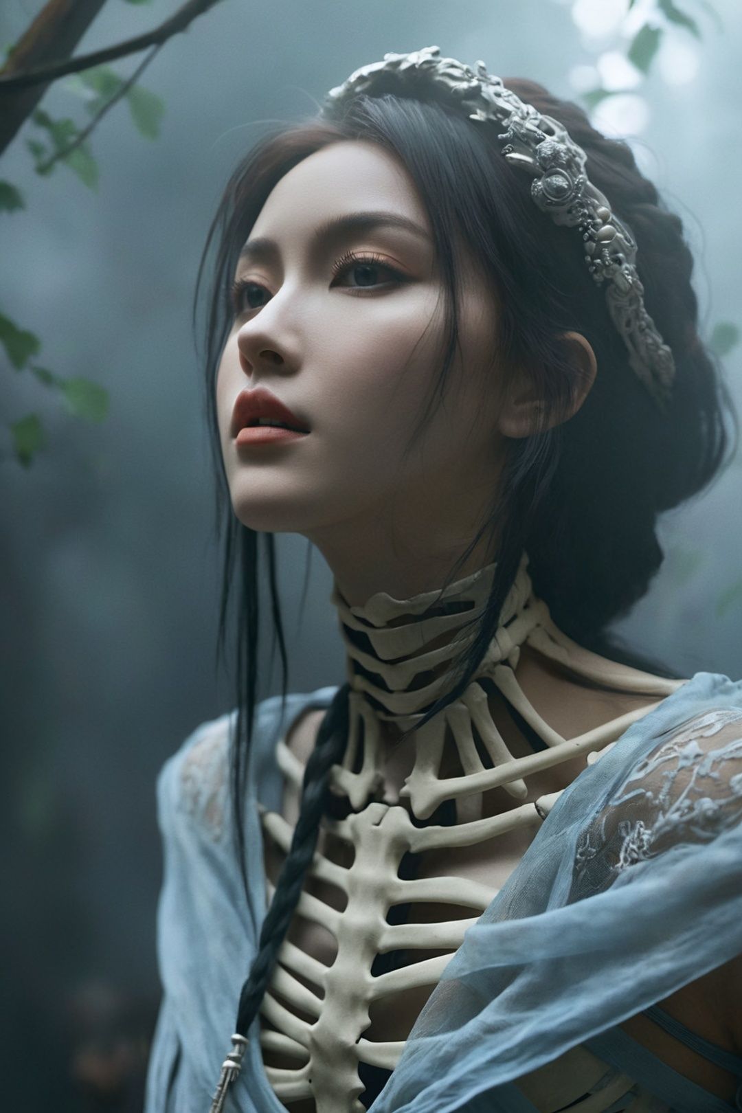  photo realistic, ultra details, natural light ultra detailed portrait of a female necromancer, skeleton face volumetric fog, Hyperrealism, breathtaking, ultra realistic, ultra detailed, cyber background, cinematic lighting, highly detailed, breathtaking, photography, stunning environment, wide-angle", "text_l": "photo realistic, ultra details, natural light ultra detailed portrait of a female necromancer, skeleton face volumetric fog, Hyperrealism, breathtaking, ultra realistic, ultra detailed, cyber background, cinematic lighting, highly detailed, breathtaking, photography, stunning environment, wide-angle