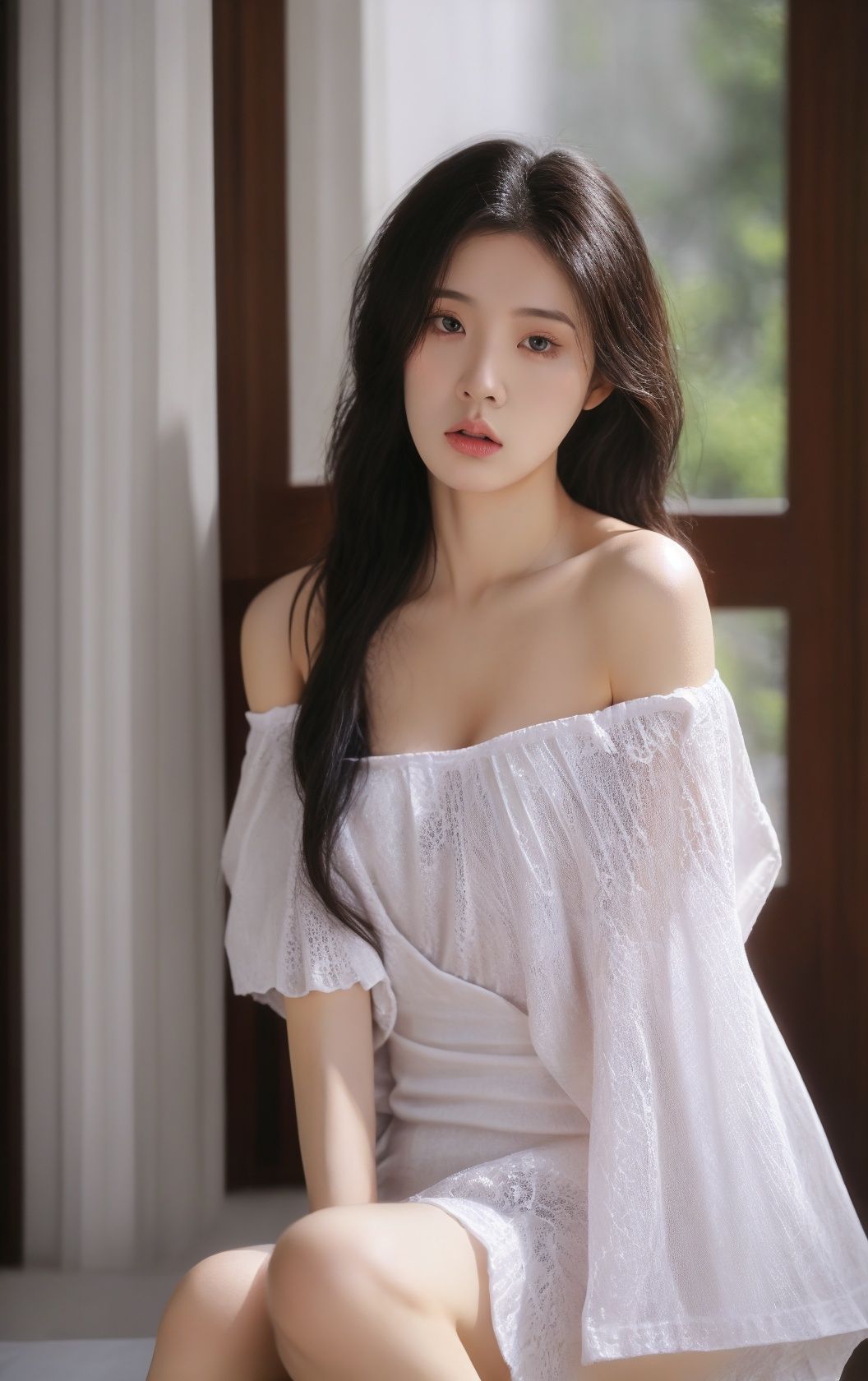 1girl,incredibly absurdres,huge filesize,realistic,absurdres,real,solo,black,off-shoulder_dress,