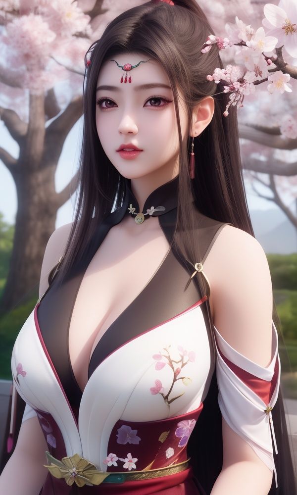 (,1girl, ,best quality, )masterpiece, fantasy, realistic,science fiction,mole, ultra realistic 8k cg, ,tamari \(flawless\),  large breasts ,cherry blossoms,plum blossoms, strawberry blossoms      upper body, <lora:DA_柳七月-战斗服-沧元图:0.6>