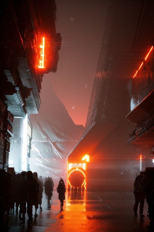 The end of the future,robot,cyberpunk 2077,door head with red light,wide_shot,panorama,<lora:The end of the future_20231002220509-000016:1>,