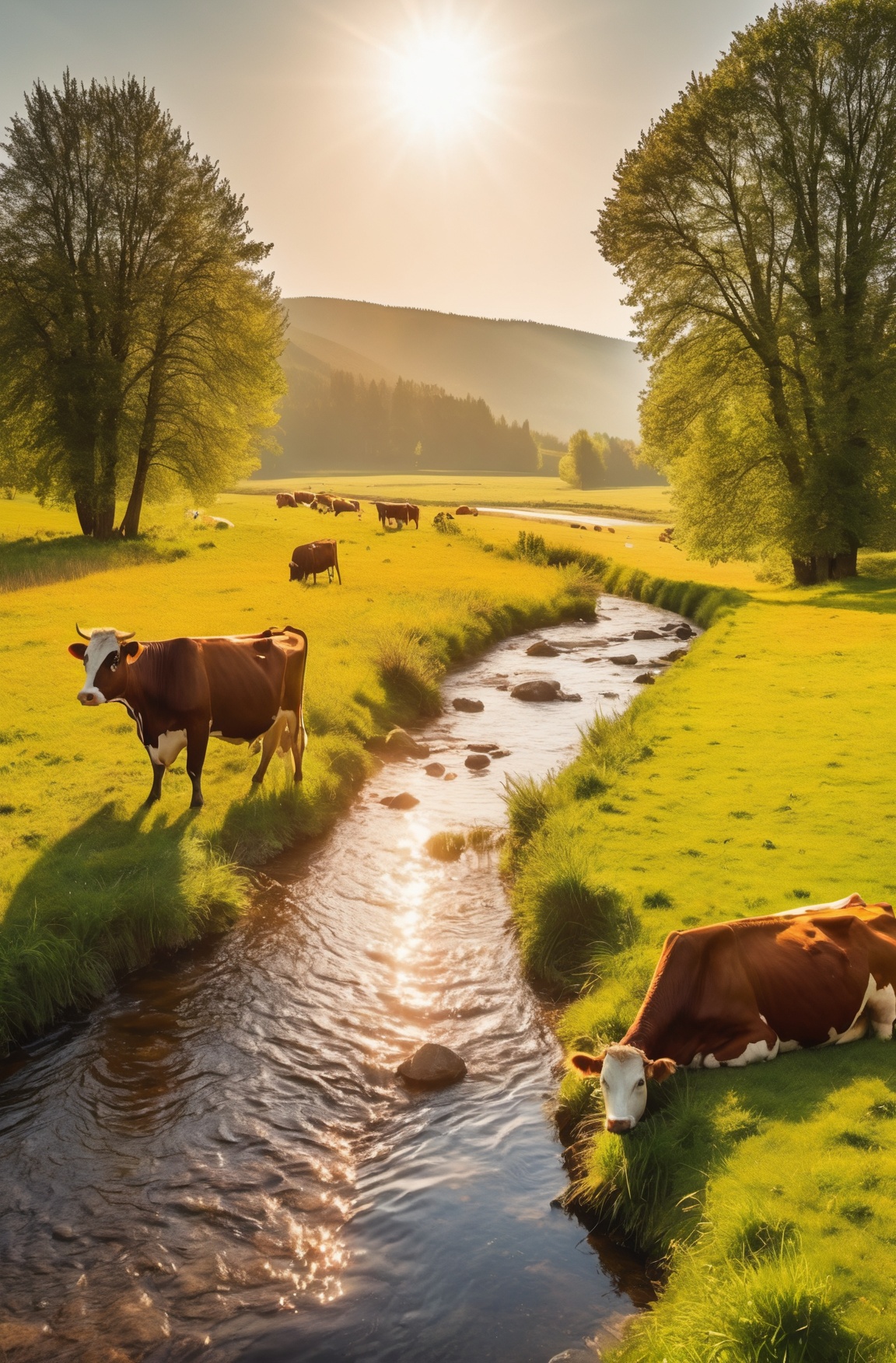 landscape photography,  warm sun,  cozy stream on Tensor.Art