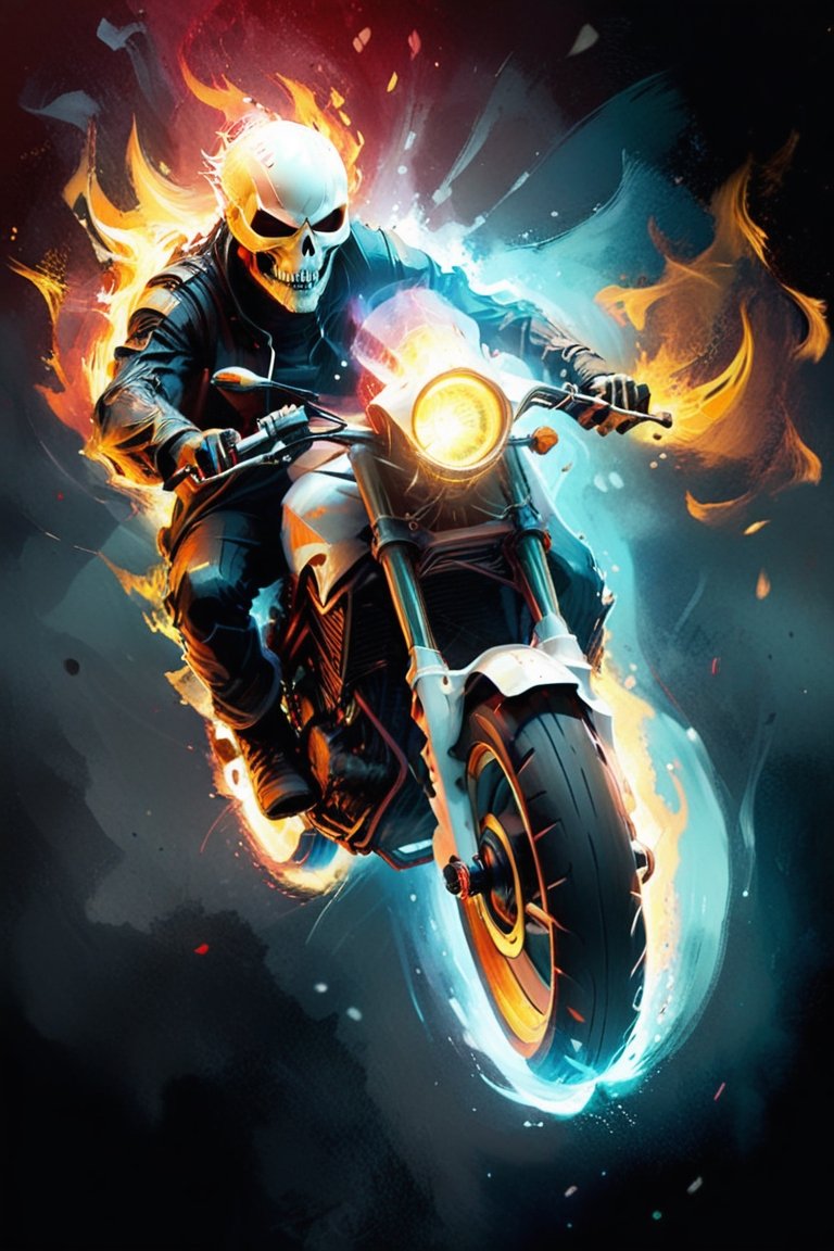 A ultra realistic poster of Ghostrider onfire in the red matrix,  by Daniel Castan,  Carne Griffiths on Tensor.Art