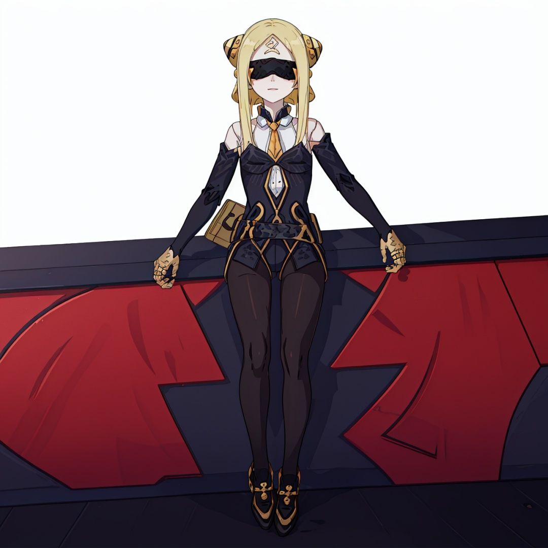 (masterpiece:1.3), (the best quality:1.2), (super fine illustrations:1.2), (Masterpiece), high quality, high detail,((white background:1.2)), looking at viewer, (SOLO:1.4),outline,,simple backgroundhair ornament, hairband, braid, long sleeves, bangs, shoes, black jacket, bodysuit, veil, boots, hair rings, covering eyes, braided bun, eye mask, hair bun, domino mask,black blindfold, eyepatch, covered eyes, long hair, mask, bare shoulders, pantyhose, blonde hair, hair ornament