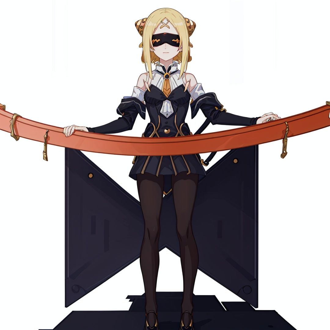 (masterpiece:1.3), (the best quality:1.2), (super fine illustrations:1.2), (Masterpiece), high quality, high detail,((white background:1.2)), looking at viewer, (SOLO:1.4),outline,,simple background,hair ornament, hairband, braid, long sleeves, bangs, shoes, black jacket, bodysuit, veil, boots, hair rings, covering eyes, braided bun, eye mask, hair bun, domino mask,black blindfold, eyepatch, covered eyes, long hair, mask, bare shoulders, pantyhose, blonde hair