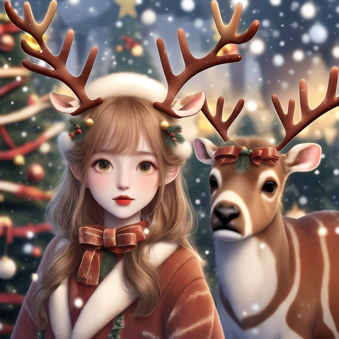  Best quality, 8k, cg,antlers,christmas,fur-trimmed_headwear,reindeer_antlers,
reindeer_costume