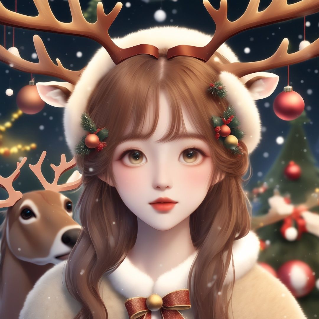  Best quality, 8k, cg,antlers,christmas,fur-trimmed_headwear,reindeer_antlers,
reindeer_costume,face