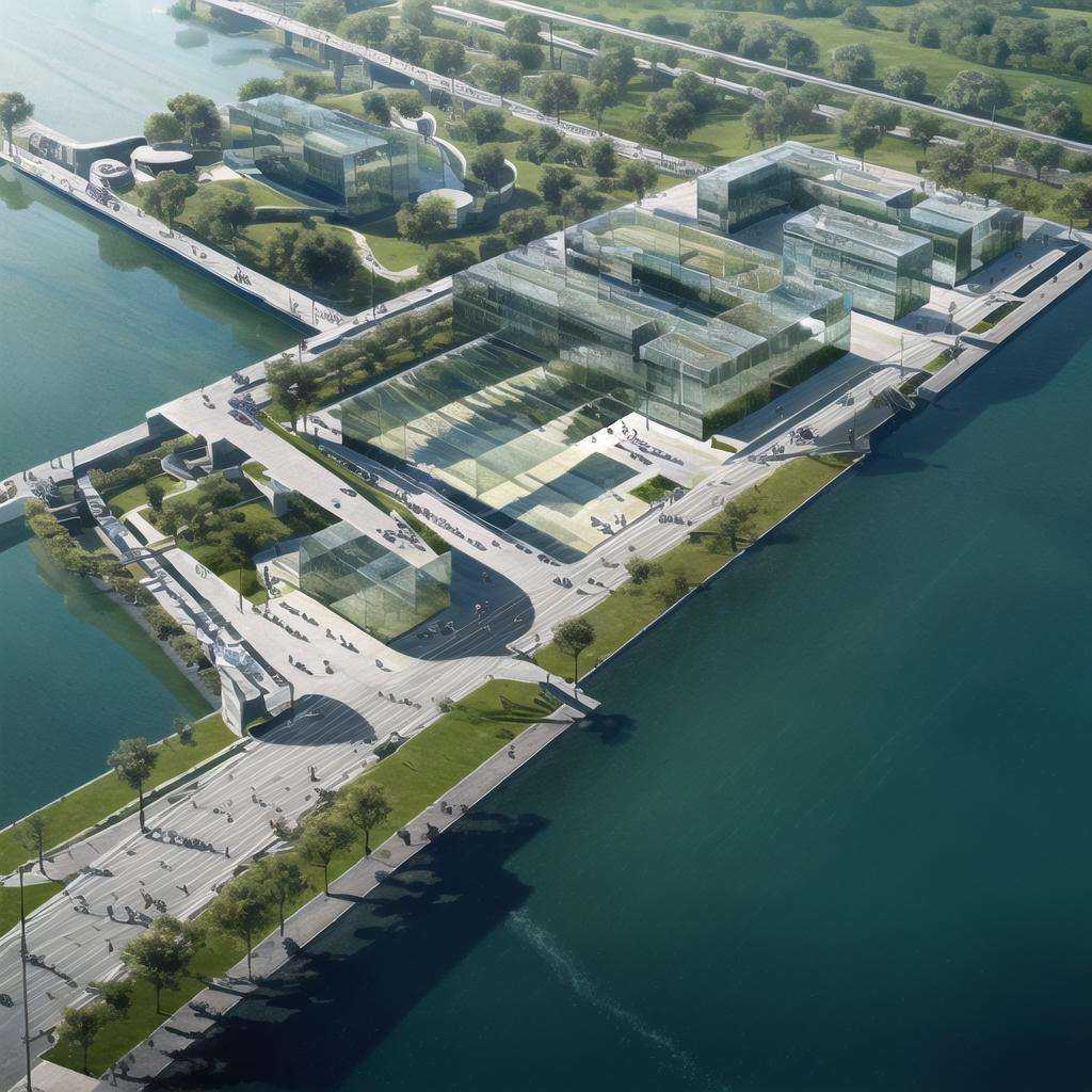 (masterpiece:1.5) (best quality:1.2),modern architecture,(Concrete and glass curtain wall:1.2),many trees,Alien Building,White main color,Clear water,  <lora:urbanscene15:0.5>,