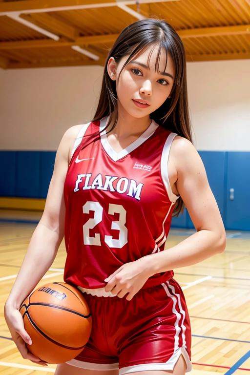 a woman playing basketball,  ,  red uniform on Tensor.Art