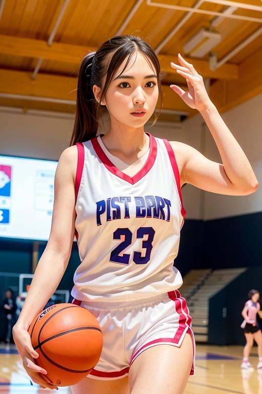 a woman playing basketball,  ,  pink uniform on Tensor.Art
