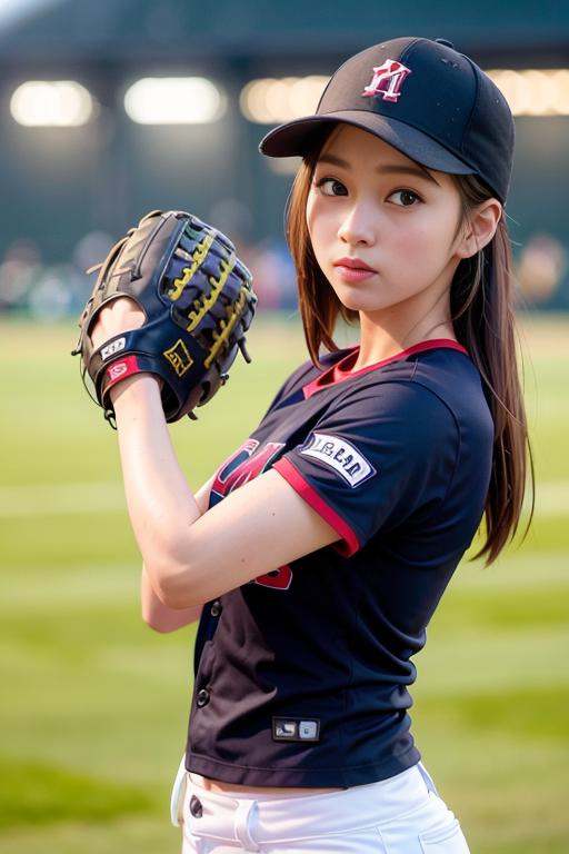 a woman playing baseball is catching a ball,  ,  black uniform on Tensor.Art