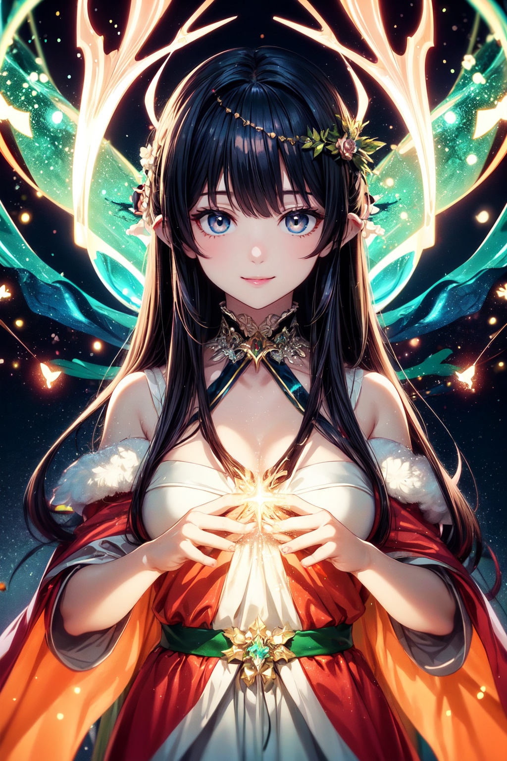 santa costume,  solo,  a dreamscape aesthetic in Tangerine theme atmosphere on Tensor.Art