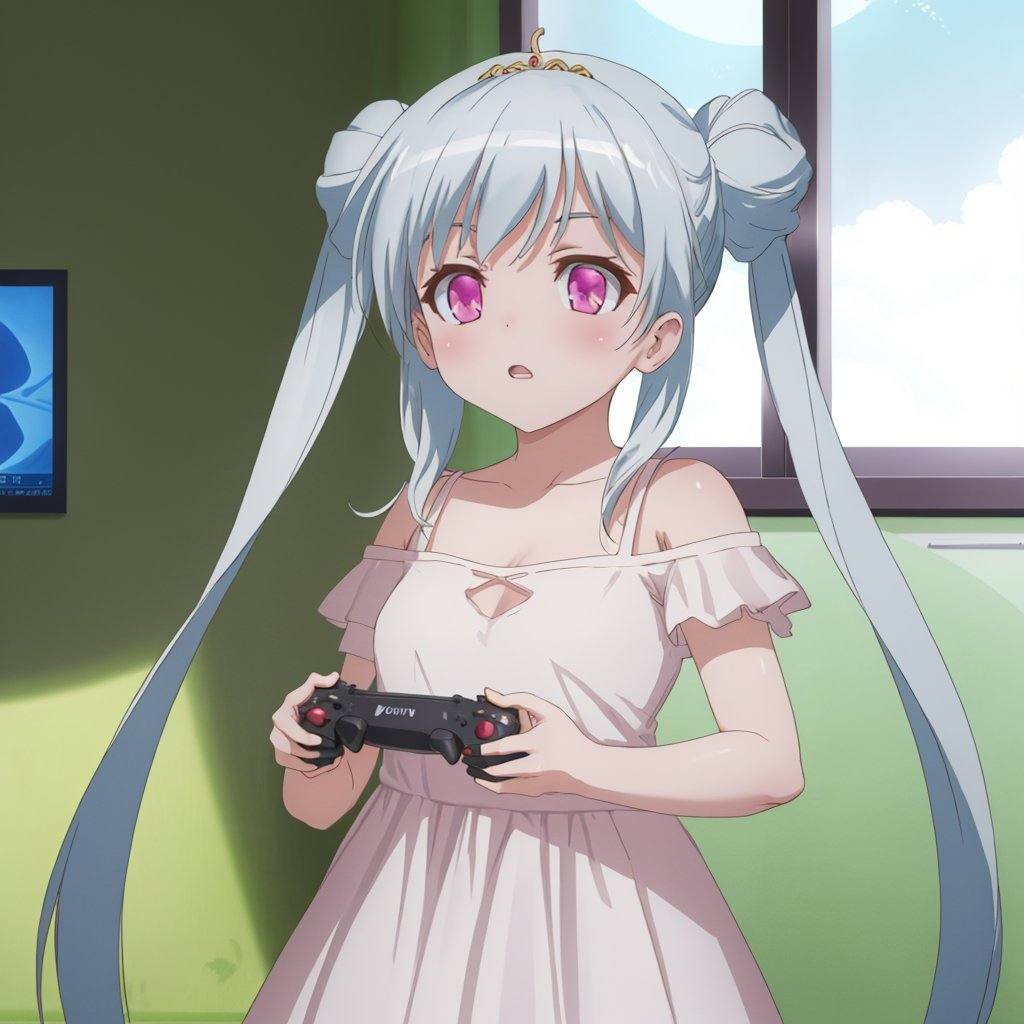 pina_sformkran_estor,  pink dress,  playing games on Tensor.Art