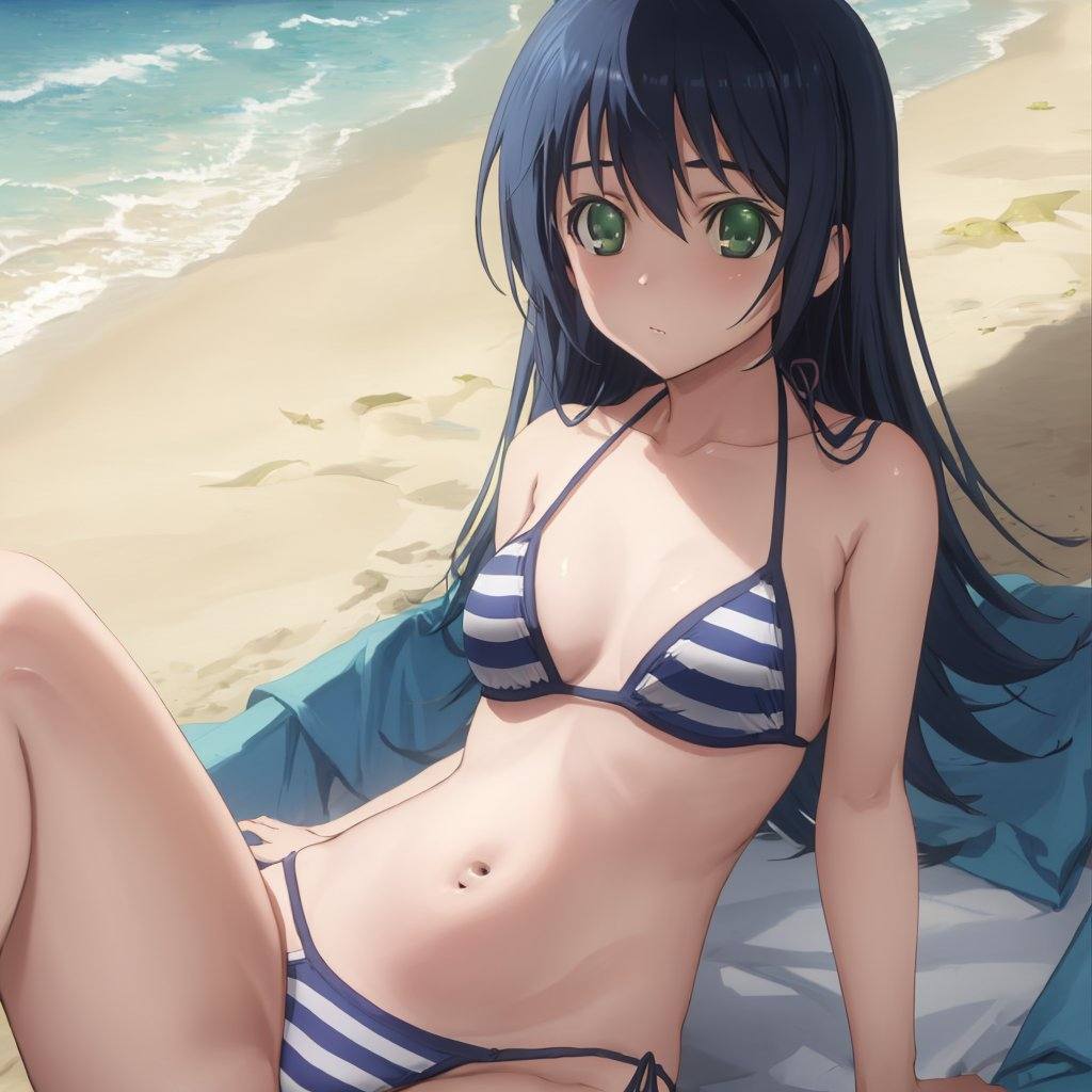 kaede_tenjouji,  green_eyes,  striped bikini on Tensor.Art