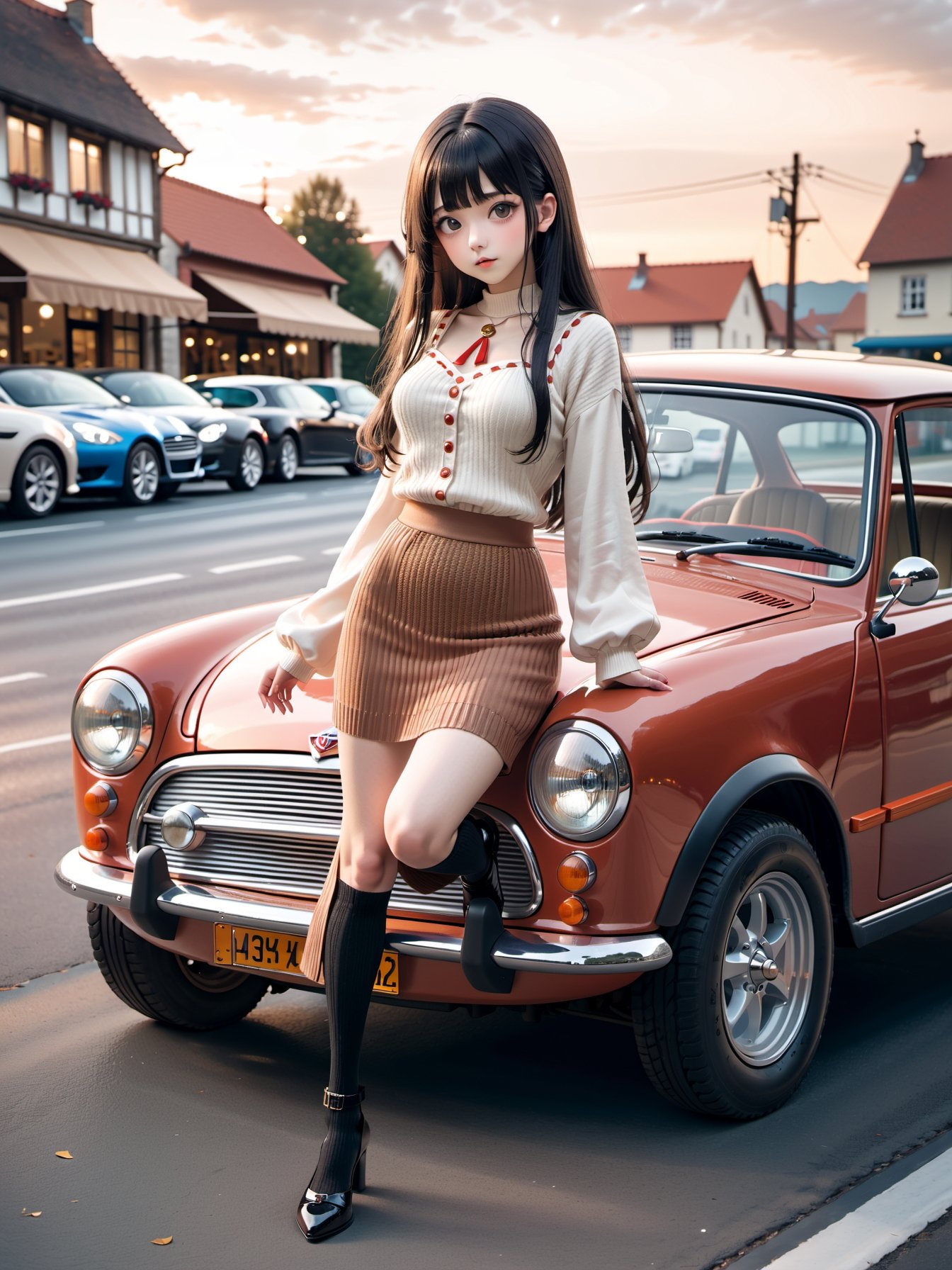 1girl,  blouse mini skirt,  mediaeval automobile retailer evening on Tensor.Art