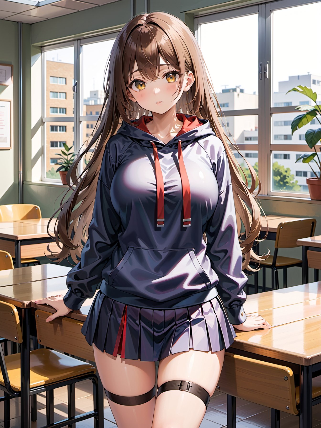 1girl,  hoodie mini skirt,  old classroom midnight on Tensor.Art