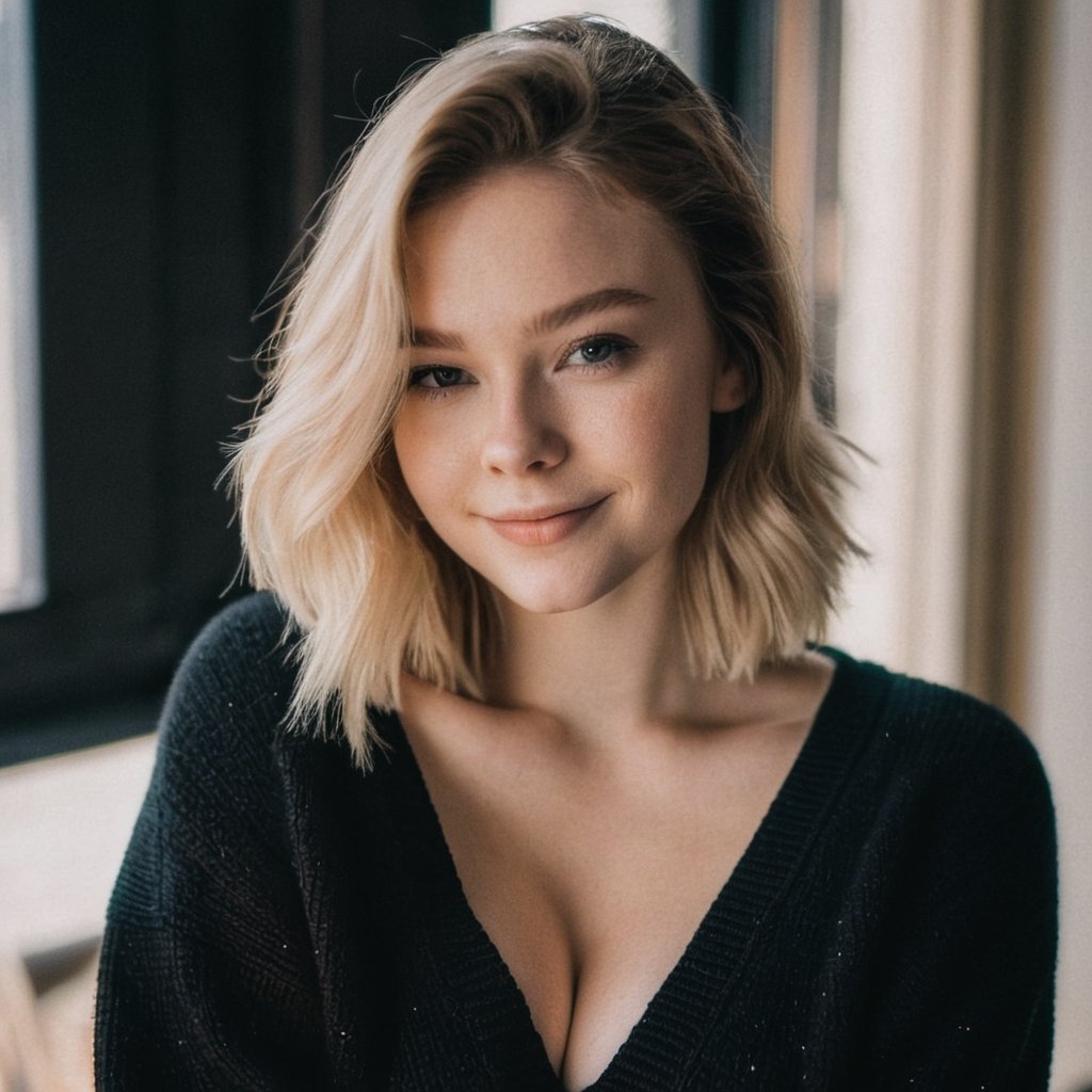 instagram photo,  portrait photo of 23 y.o Chloe in black sweater, on Tensor.Art