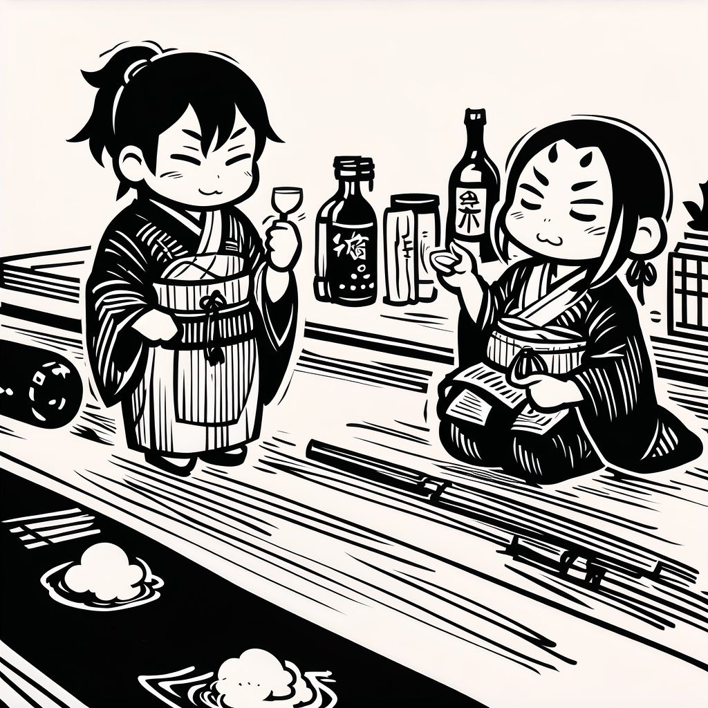 (Laojun:0.8),simple lines,print,black and white woodcut,logo,whisky,<lora:Laojun_woodcut2:0.7>,wine bottle label,illustration,(((ukiyoe))),((sketch)),((japanese_art)),