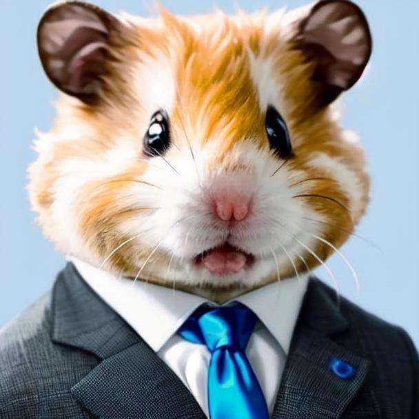 susu,hamster,necktie, formal, suit, blue background, animal focus, no humans, simple background, animal, black necktie, solo, shirt<lora:susu:0.8> 