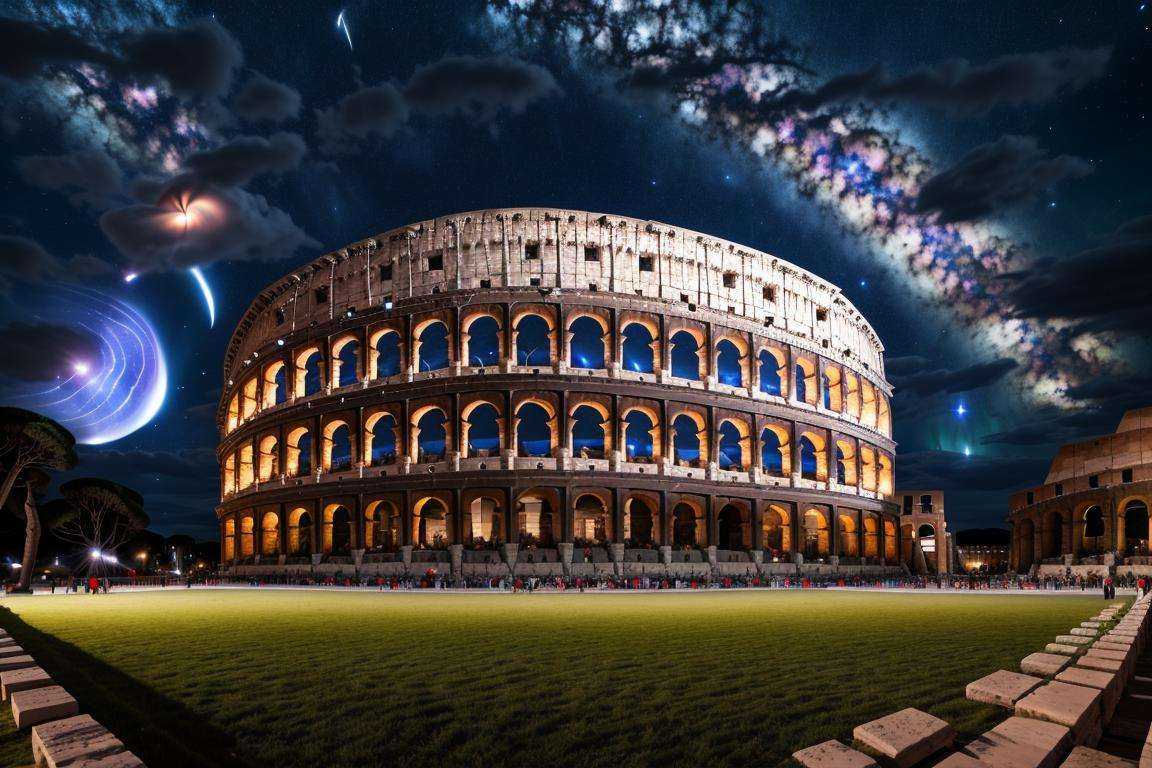 <lora:The Roman Colosseum-000006:0.7>The Roman Colosseum, crowd, night sky, night