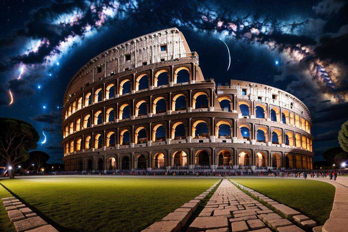 <lora:The Roman Colosseum-000006:0.7>The Roman Colosseum, crowd, night sky, night
