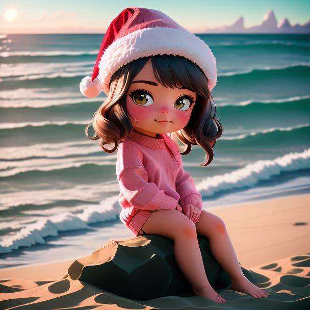 1girl, solo, santa hat,beach, best quality,masterpiece,realistic, <lora:beach-000004:0.9>virgin_killer_sweater,