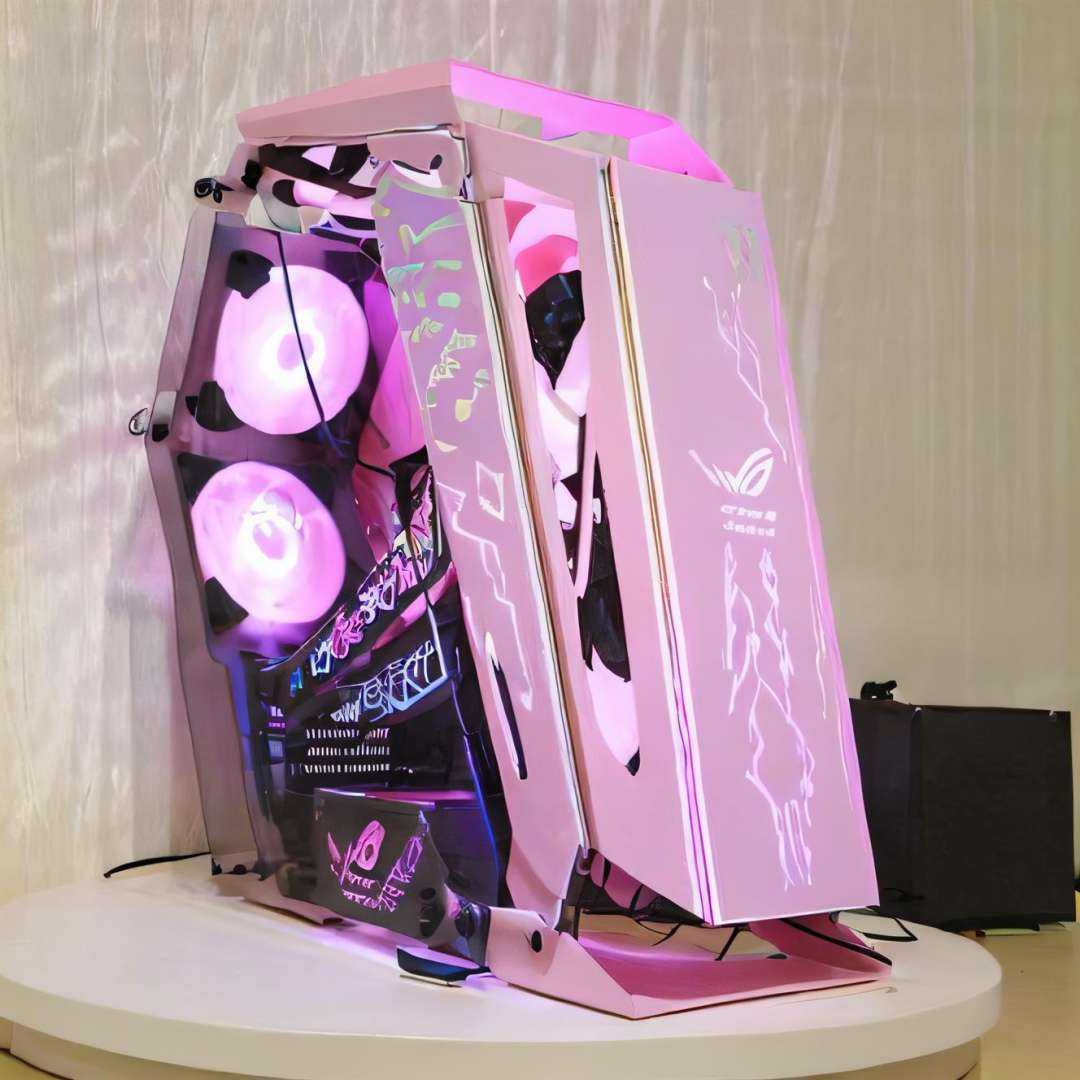 <lora:box-HXZ:0.8>no humans, Computer Case,pink appearance,color fan,shell