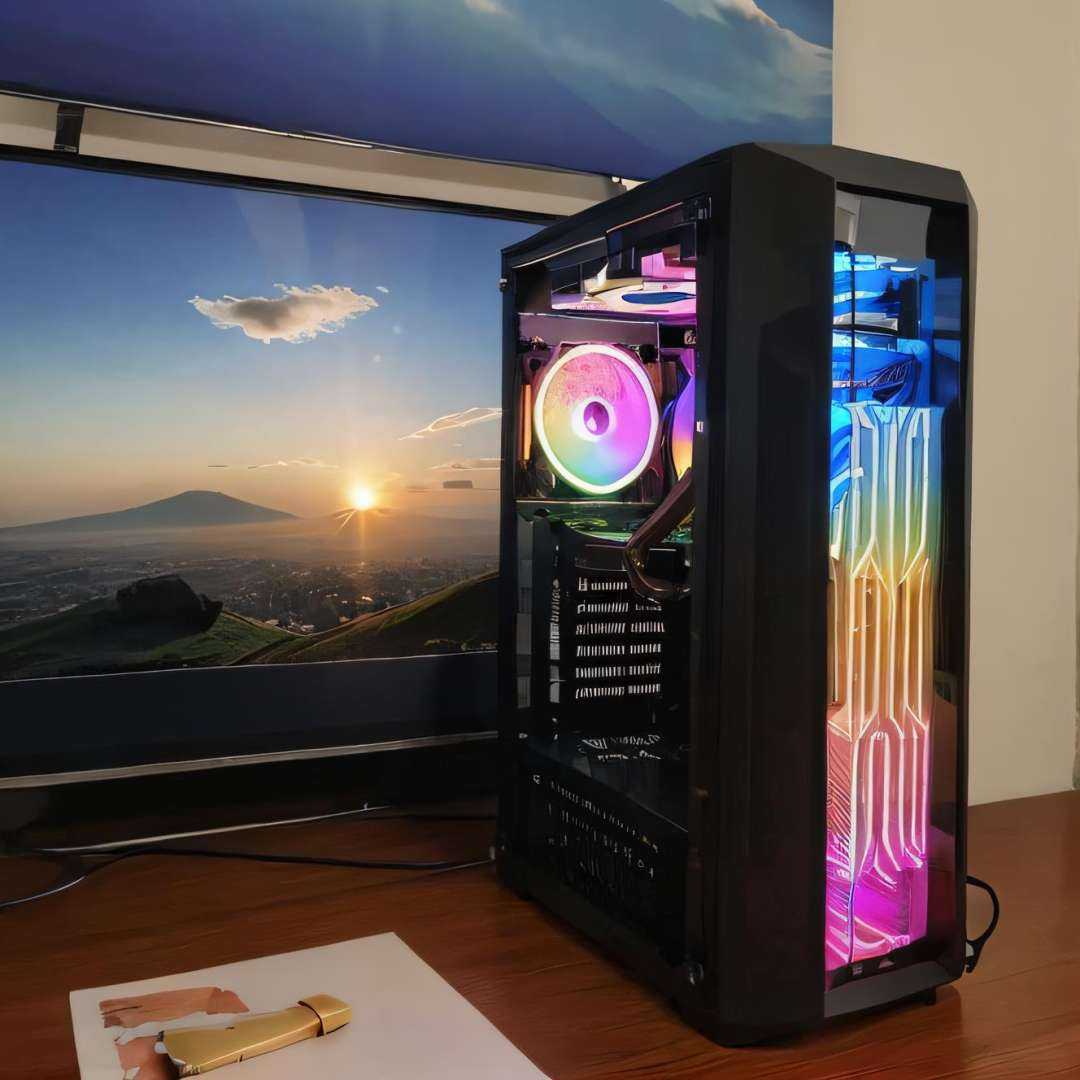 <lora:box-HXZ:0.6>no humans, (Computer Case:1.1),color fan,volcano,summer,spring,sunset,
