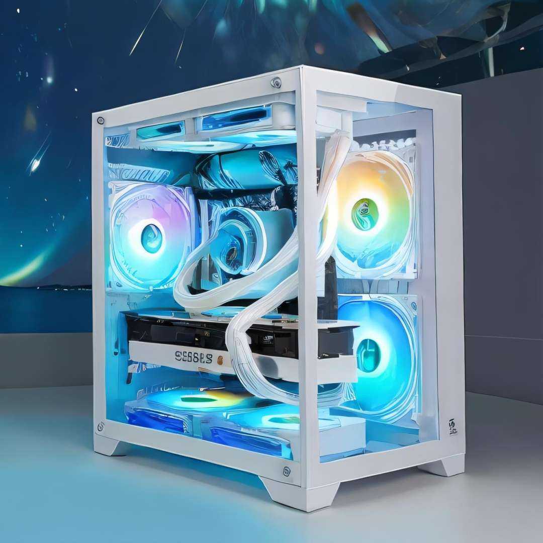 <lora:box-HXZ:0.8>(no humans:1.1), Computer Case,(color fan:1.1),(white appearance:1.1),ocean,starry_sky,star_trail,horizon,
