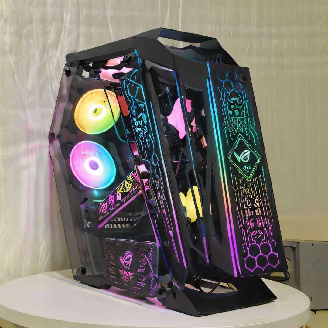 <lora:box-HXZ:0.8>no humans, Computer Case,color fan,black appearance,shell