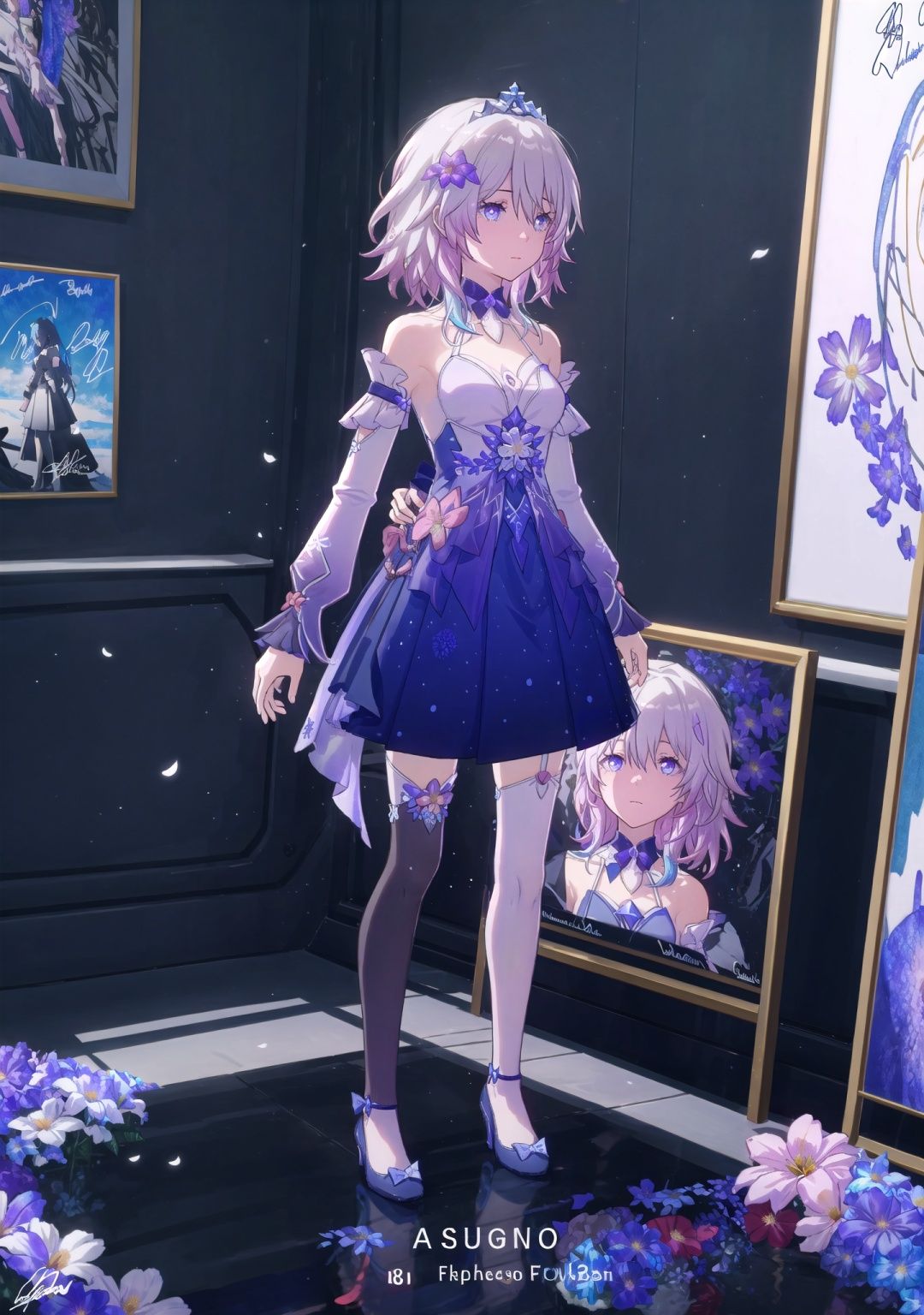  ((best quality)),((masterpiece)),((ultra-detailed)),(illustration),(detailed light),(an extremely delicate and beautiful),
\\\\\\\\\\\\\\\\\\\\\\
new syq, dress, tiara, blue eyes, full body, detached sleeves, bare shoulders, white thighhighs, short hair, pink hair,
\\\\\\\\\\\\\\\\\\\\\\\\\\\\\\\\
((trim)),incredibly_absurdres,(ray tracing),(reflection light),((Movie Poster)),(signature:1.3),(English text:1.3),BREAK (8k:1.3),Wallpaper,1girl,(girl middle of flower:1.4),clear sky,outside,ultra-detailed,best quality,extreme quality,Masterpiece,beautiful,pretty,sitting on the ground,(absurdly long hair, clear boundaries of the cloth:1.4),(pure white dress, pure white silk cloth:1.5),(ground of flowers, thousand of flowers, colorful flowers, flowers around her, various flowers:1.51),young,stunning,attractive,sundress,fantastic scenery,pure whiteshoes,, new syq