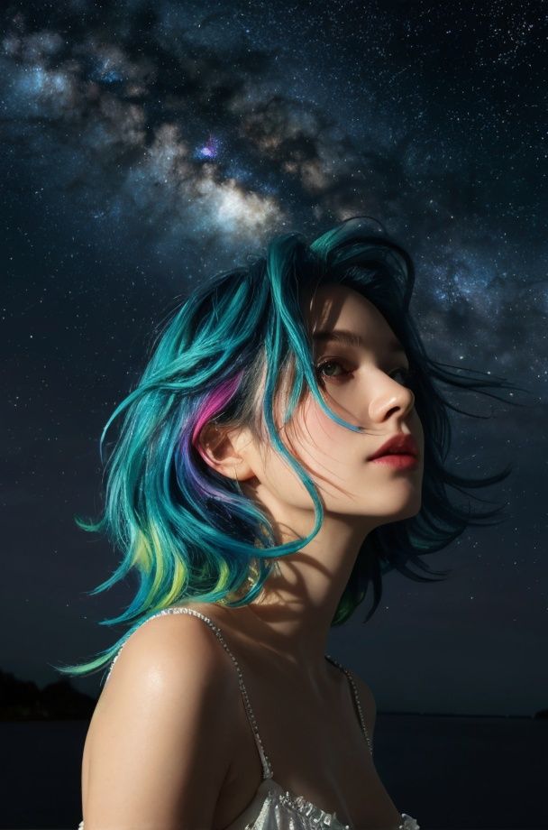 best quality,masterpiece,realistic,HDR,UHD,8K,best quality,realistic,upper_body,Photographic,stars in the eyes, messy floating hair, colored inner hair, Starry sky adorns hair, (lots of big colorful Bubble), (pearl), (Galaxy), depth of field,stars in the eyes, messy floating hair, colored inner hair, Starry sky adorns hair, depth of field,