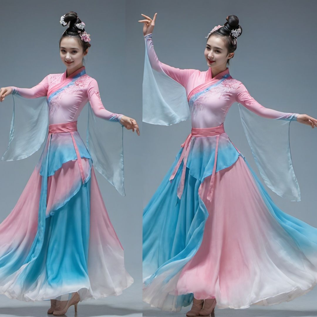 best quality,highly detailed,dancing ,
zgirl,pink and blue dancedress, smile ,full  body,headwear, see_through, China Palace , indoor