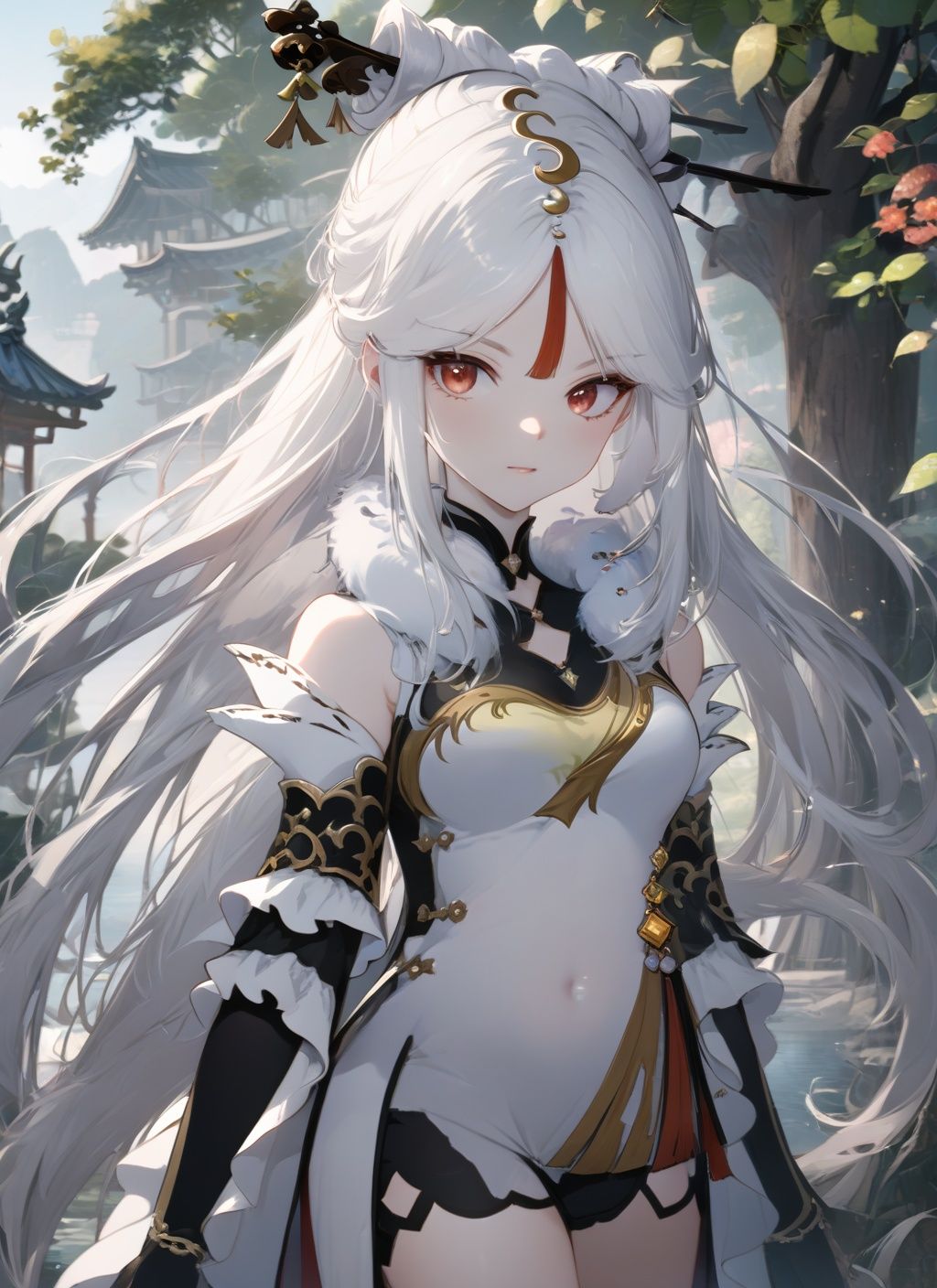 (masterpiece, best quality:1.2), <lora:ningguang:1> ningguang,white hair, 