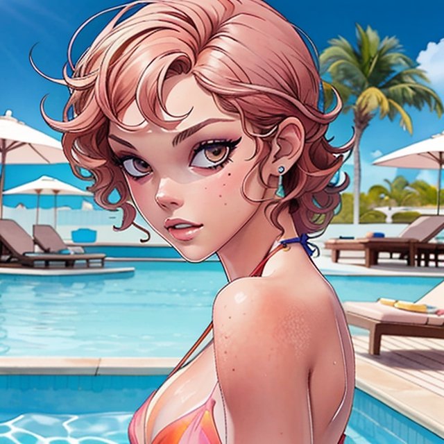 closeup portrait of a naked girl walking near a poolside,  Milo Manara on Tensor.Art