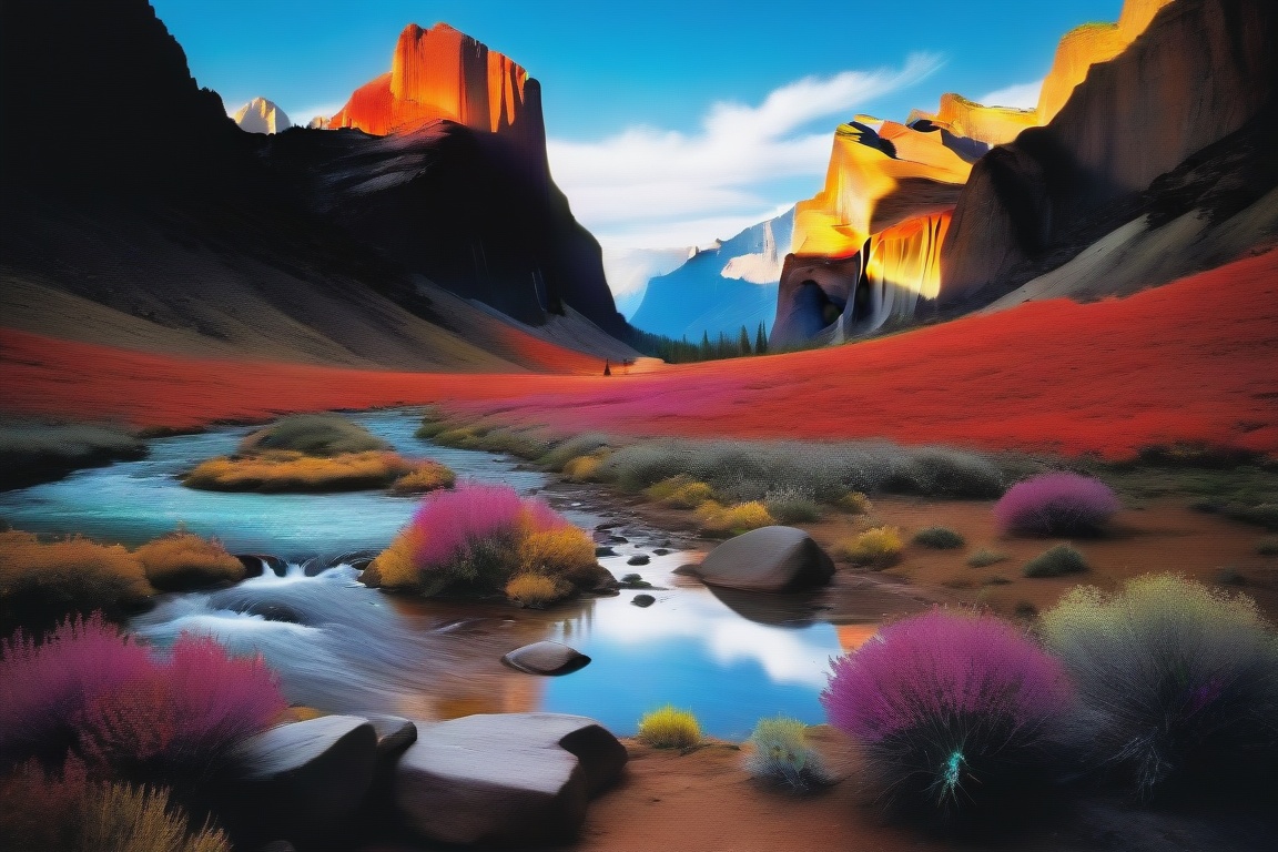 RAW photo of a vibrant colour Ansel Adams landscape,  detailed dramatic photograph on Tensor.Art