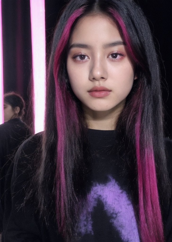 Girl ((light black hair,  magenta Sombre Ombre on hair,  )) and detailed eyes on Tensor.Art