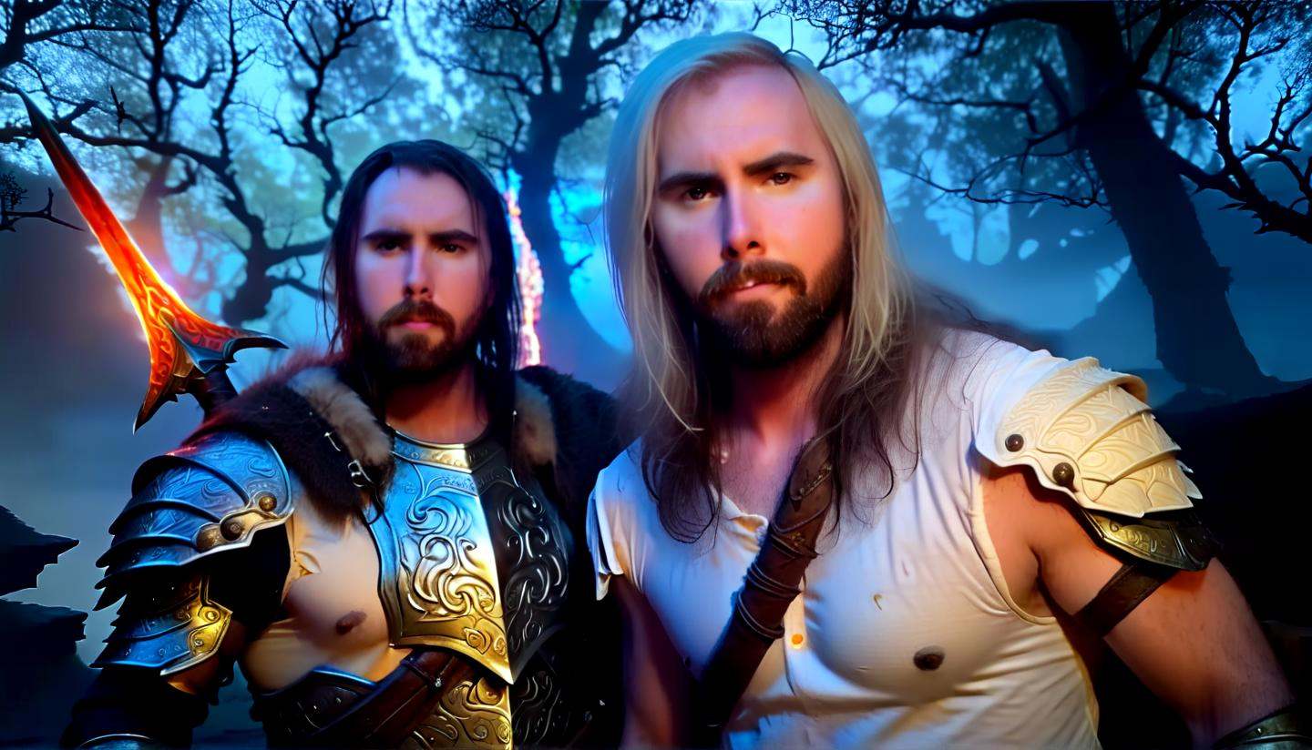 Fantasy Films asmongold as a warrior knight,  white hair,  like h-Man on Tensor.Art