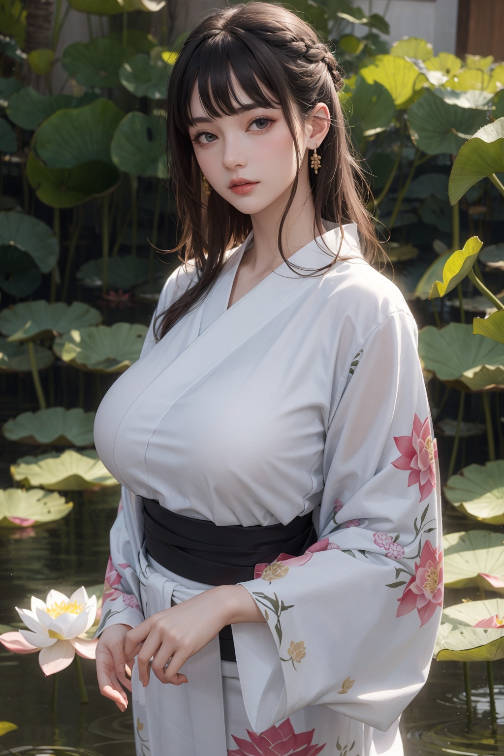 Photo realistic,  sacred,  in yukata standing in a yard on Tensor.Art