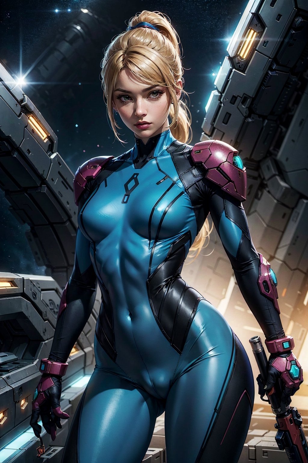 cowboy shot of samus aran,  ponytail,  metroid on Tensor.Art