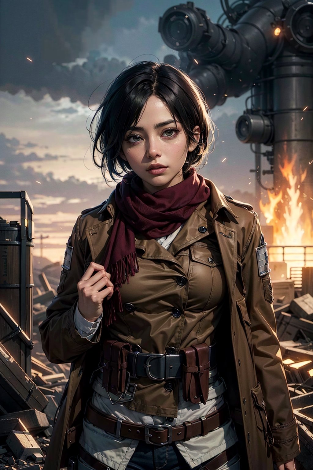 Cowboy shot of mikasa ackerman,  scarf,  medium breasts on Tensor.Art