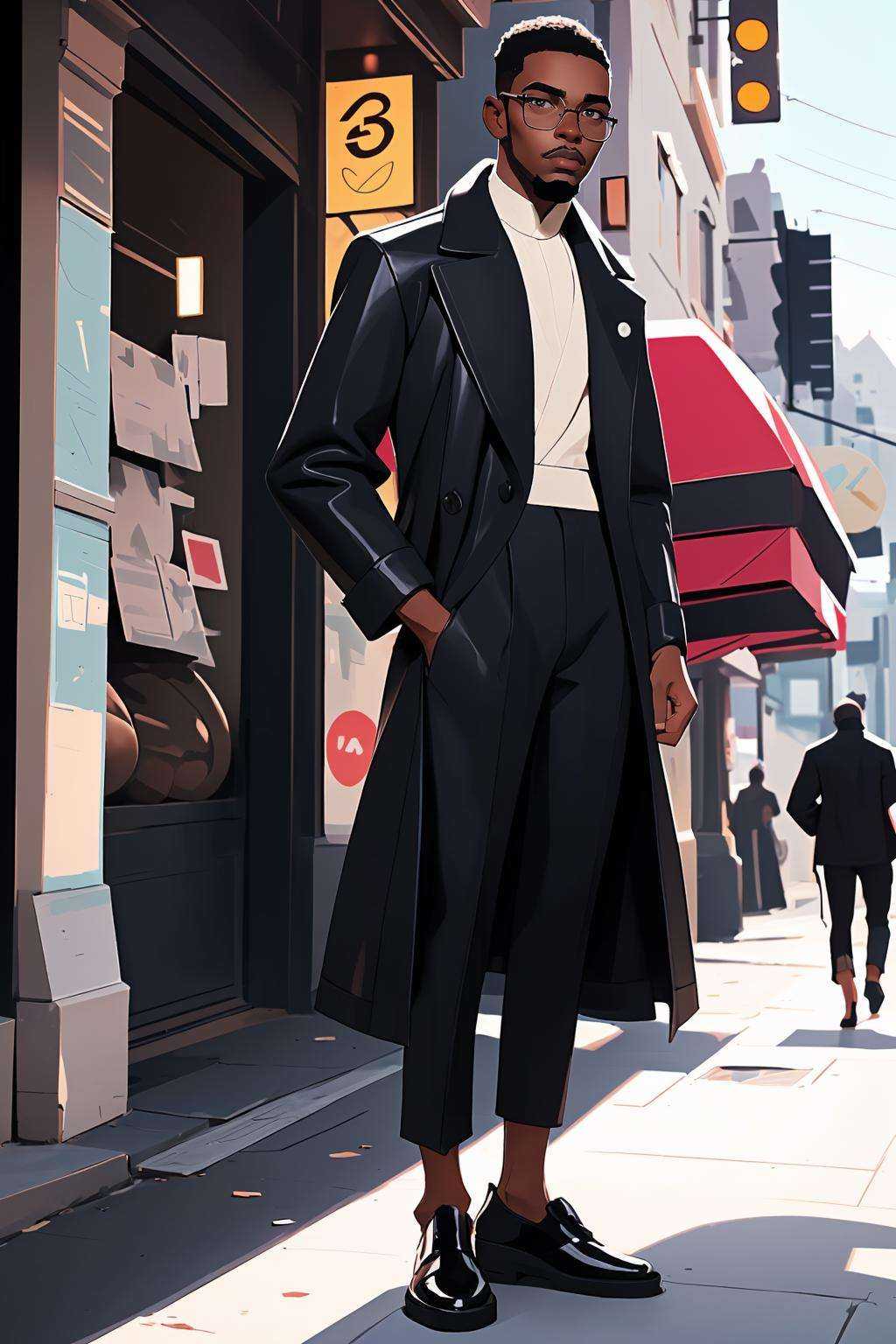(best quality, masterpiece), black man, model, street, high fashion